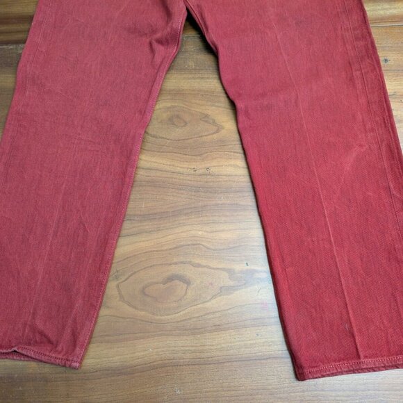 Levi's 501 XX Red Jeans - Black Button Fly Mens Size 38x30 Crease Lines Straight - Picture 5 of 13